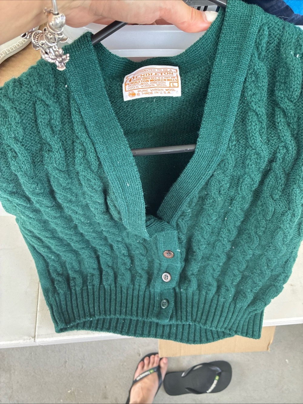 Pendleton Forest Green Cable-Knit Wool Sweater Vest
